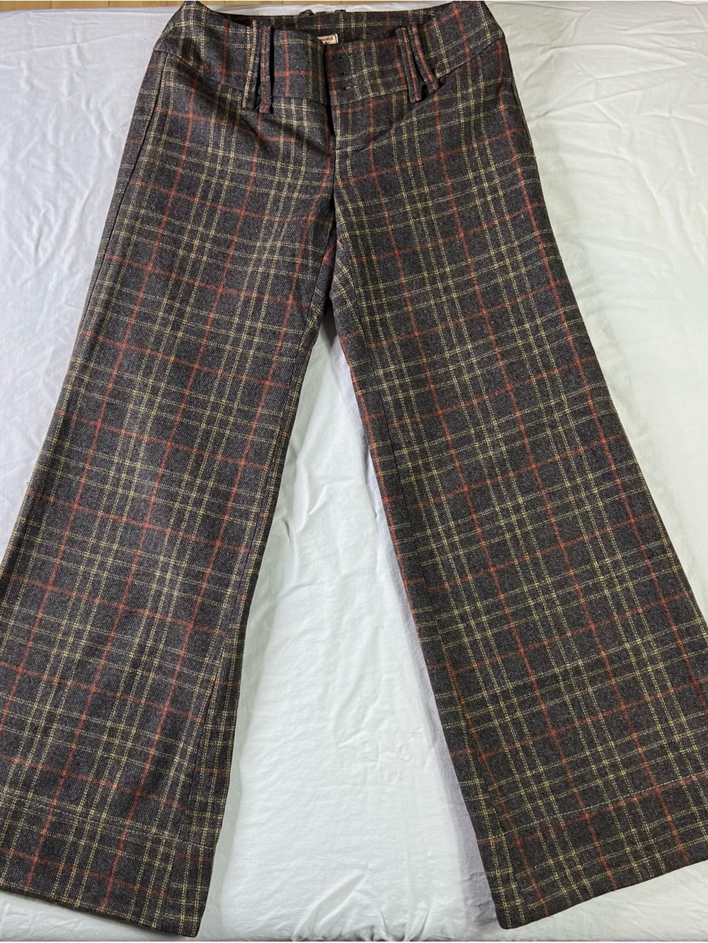 Free People Plaid Wide-Leg Plaid Pants in Brown, Orange, Yellow